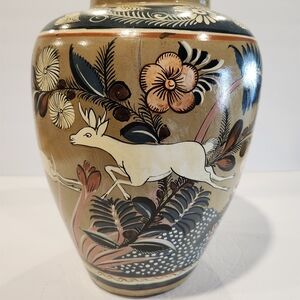 Handcrafted Ceramic Vase with Floral and Deer Design
